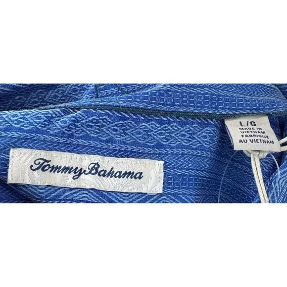 NWT‎ Men's Tommy Bahama Hawaiian Silk Shirt Sz Lg Salt Island Stripe Topaz Blue